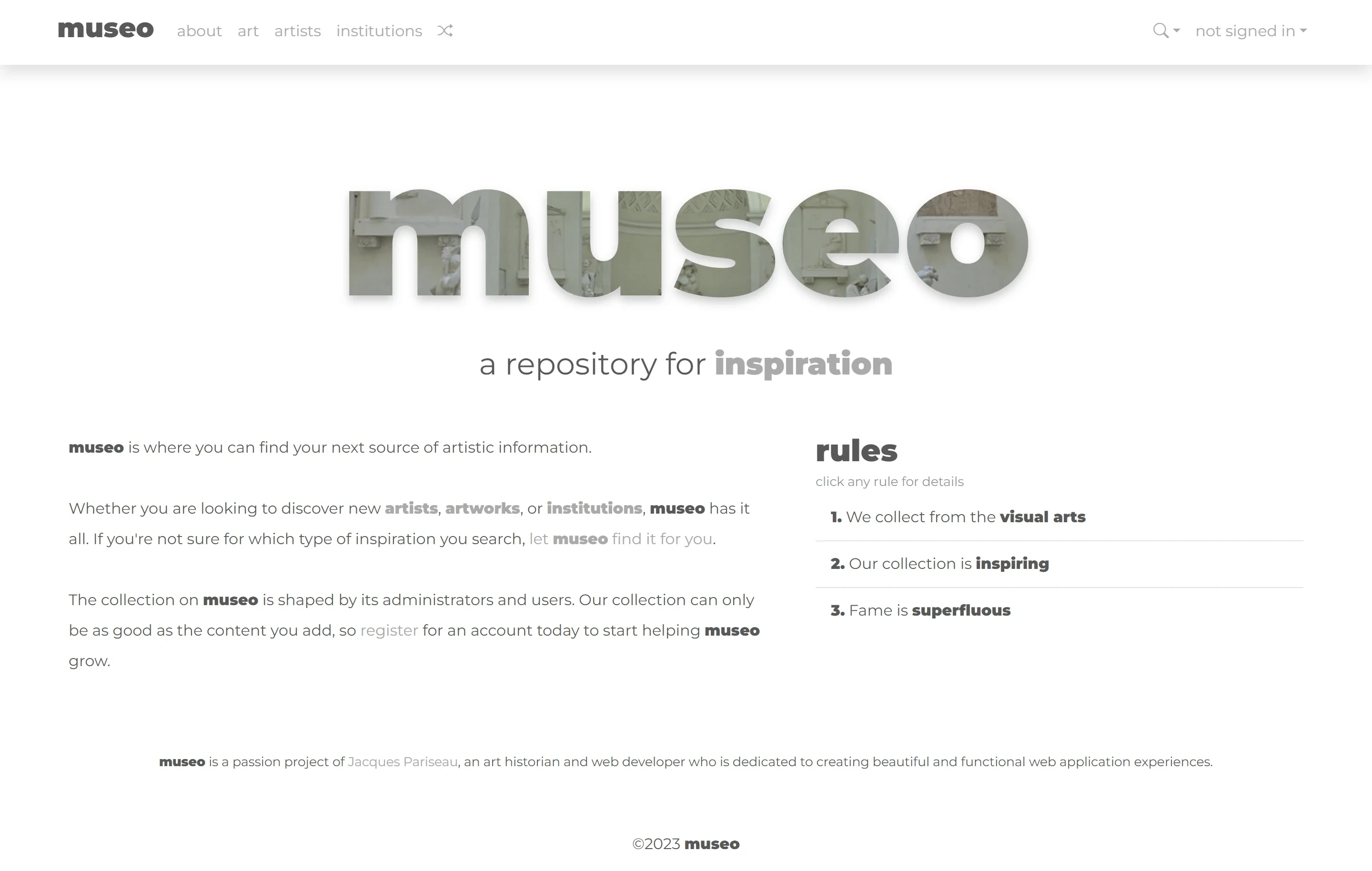 The about page. museo about page