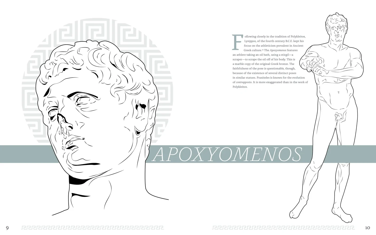 Hellas spread on the Apoxyomenos, with detail and full-body illustrations