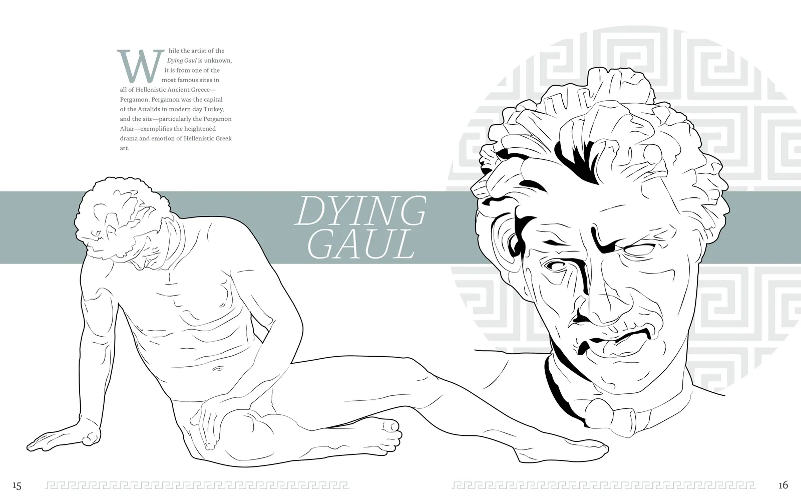 Hellas spread on the Dying Gaul, with detail and full-body illustrations