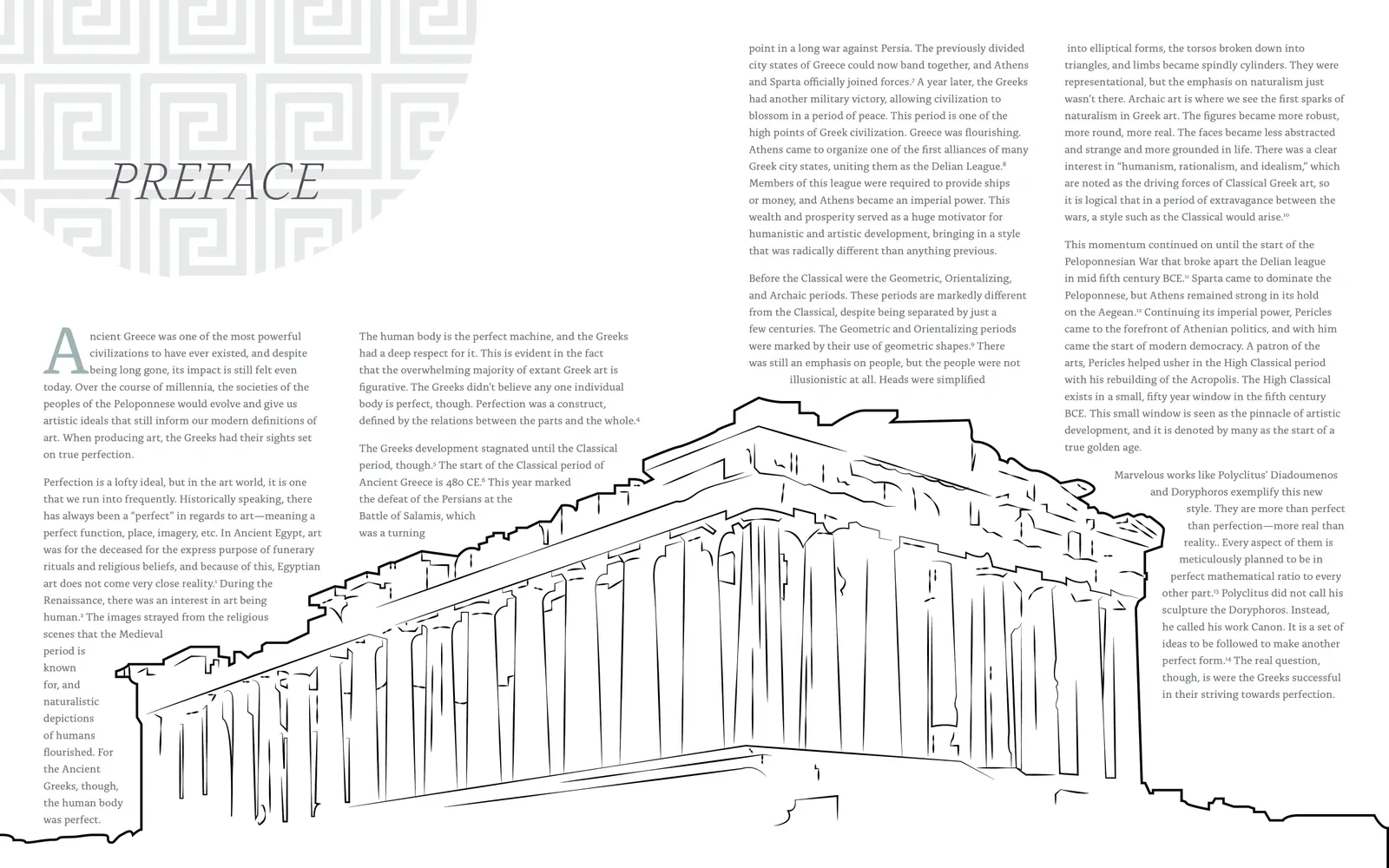 Hellas preface spread, illustrated with the Parthenon